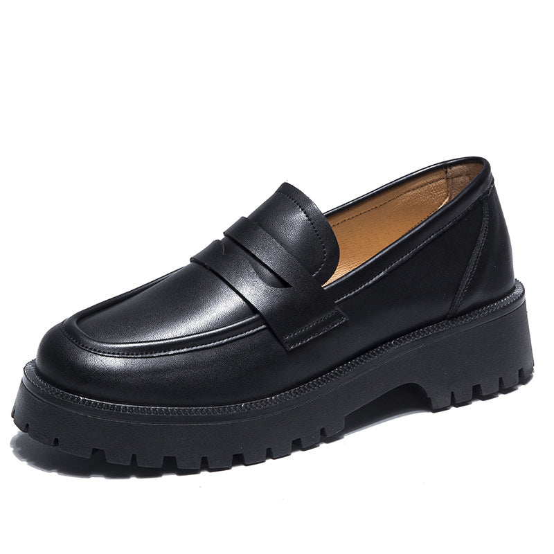 Women's Slip On Platform Loafers Thick Sole Height Boosting Trendy and Versatile College Style Casual White Sneakers
