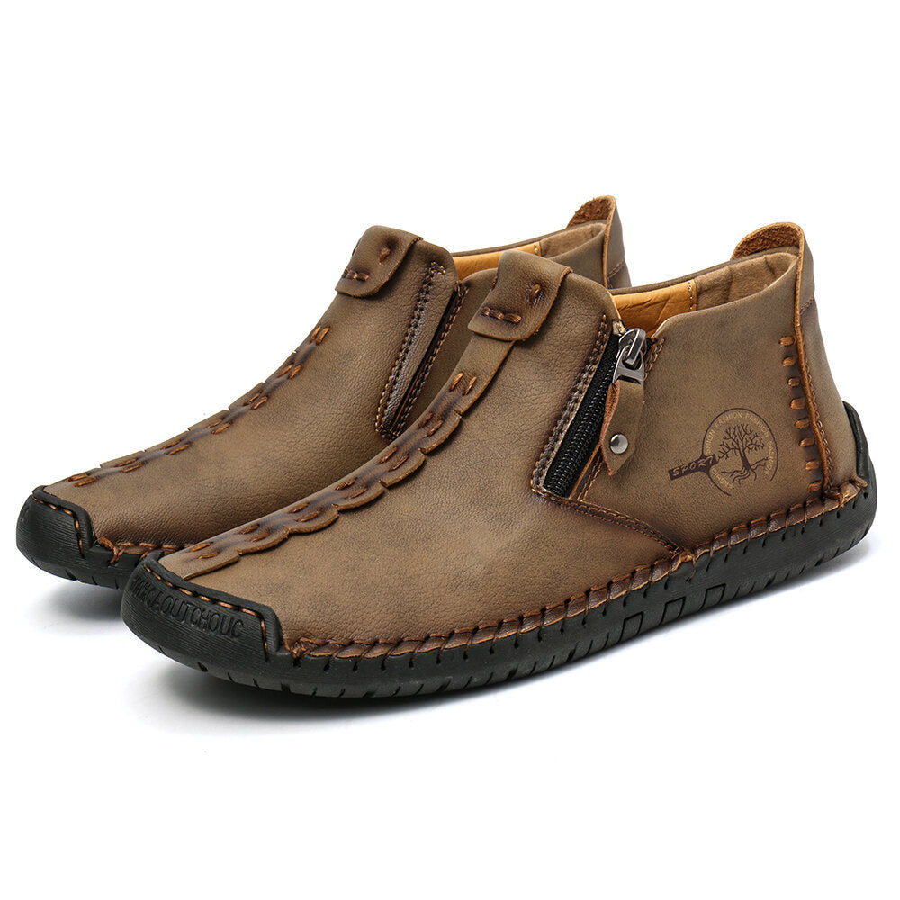 Men’s Octopus High-Top Zipper Boots with Fleece Lining Handmade Work Boots