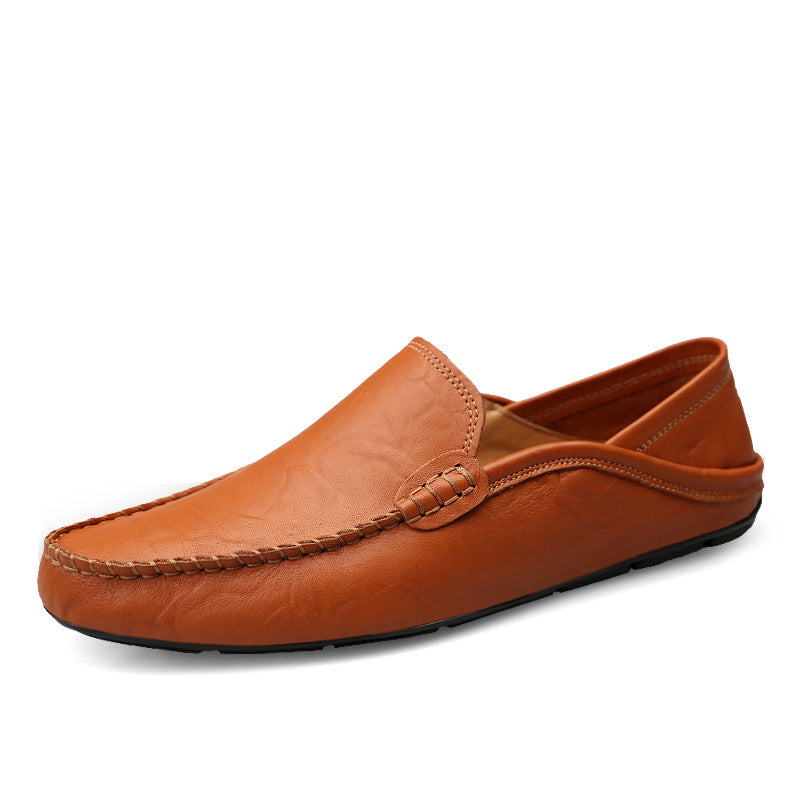 Men's Autumn/Winter Genuine Leather Loafers Soft Casual Driving Shoes Trendy British Style Backless Slip-On Moccasins