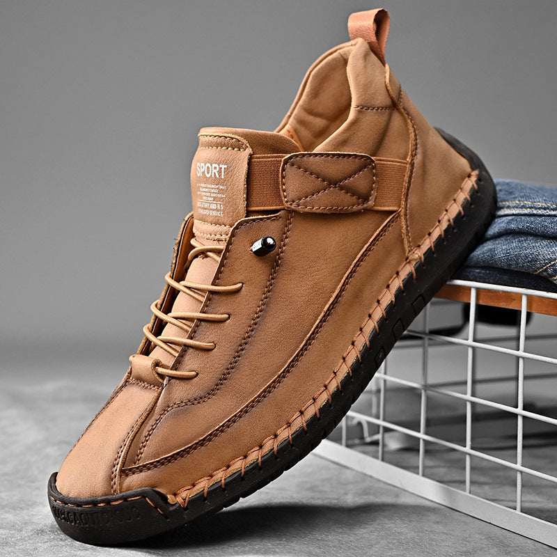 Autumn/Winter Vintage Men’s Mid-Top Martin Boots Outdoor Casual Work Shoes with Stitching