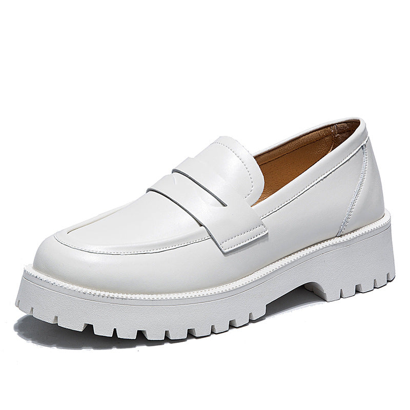 Women's Slip On Platform Loafers Thick Sole Height Boosting Trendy and Versatile College Style Casual White Sneakers