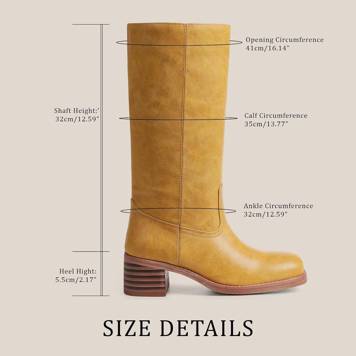 Women's Camden Knee-High Boots - Square Toe Low Block Heel Riding Boots with Wide Calf & Pull-On Design (US 4-11.5)