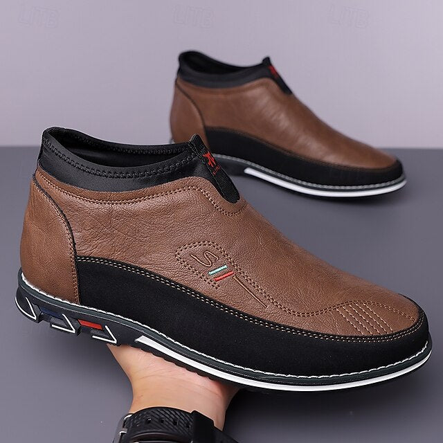 Men's Slip-On Casual Loafers with Faux Leather and Dual-Tone Design – Comfortable and Stylish for Everyday Wear