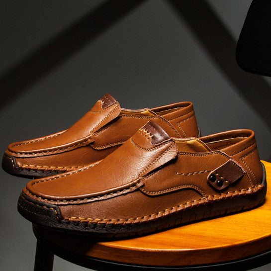 Hand-Stitched Men's Loafers Casual Outdoor Slip-On Genuine Leather Shoes