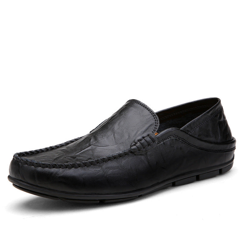 Men's Autumn/Winter Genuine Leather Loafers Soft Casual Driving Shoes Trendy British Style Backless Slip-On Moccasins