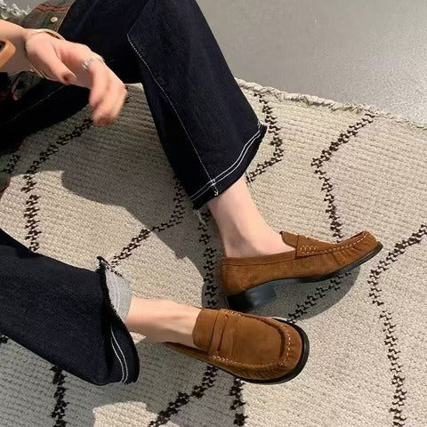 Women's Classic Genuine Leather Loafers Slip-on Round Toe Low Heel Work Flats