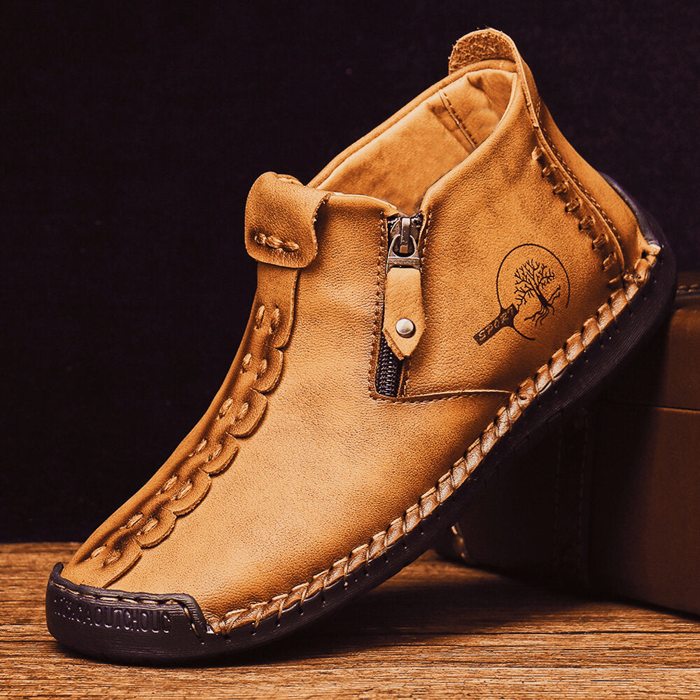Men’s Octopus High-Top Zipper Boots Outdoor Casual Handmade Work Boots