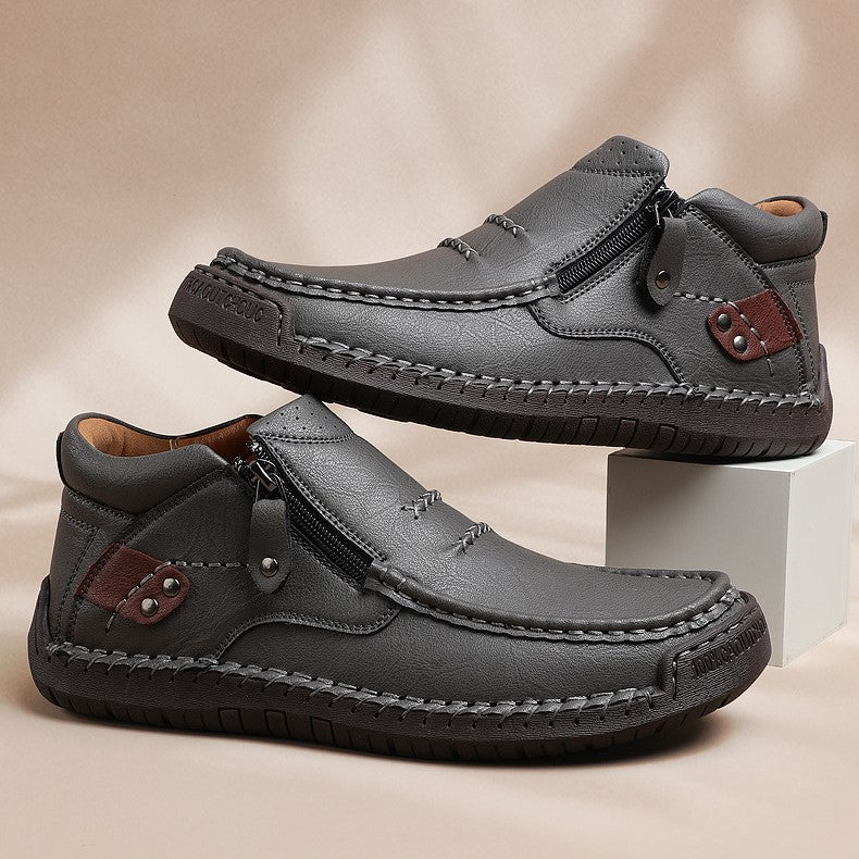 Cross-Border Men’s Outdoor Casual Slip-On Flat Handcrafted Leather Shoes
