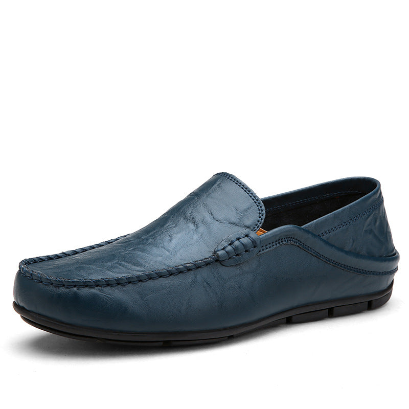 Men's Autumn/Winter Genuine Leather Loafers Soft Casual Driving Shoes Trendy British Style Backless Slip-On Moccasins