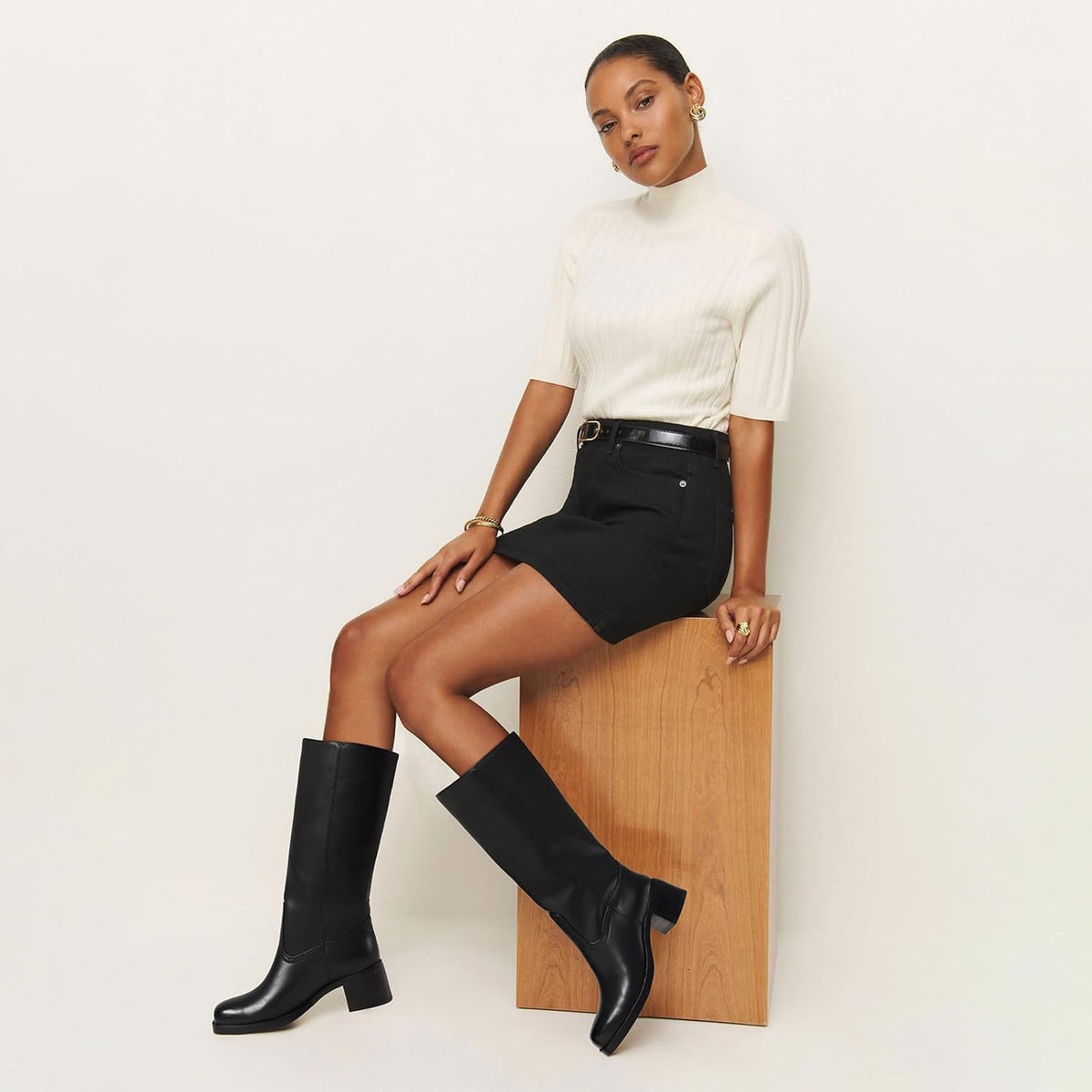 Women's Camden Knee-High Boots - Square Toe Low Block Heel Riding Boots with Wide Calf & Pull-On Design (US 4-11.5)