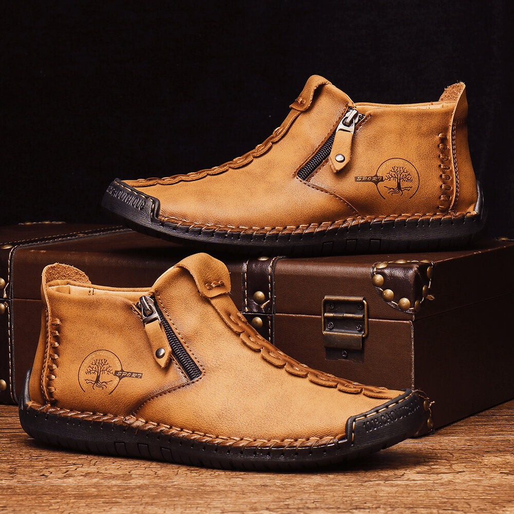 Men’s Octopus High-Top Zipper Boots with Fleece Lining Handmade Work Boots