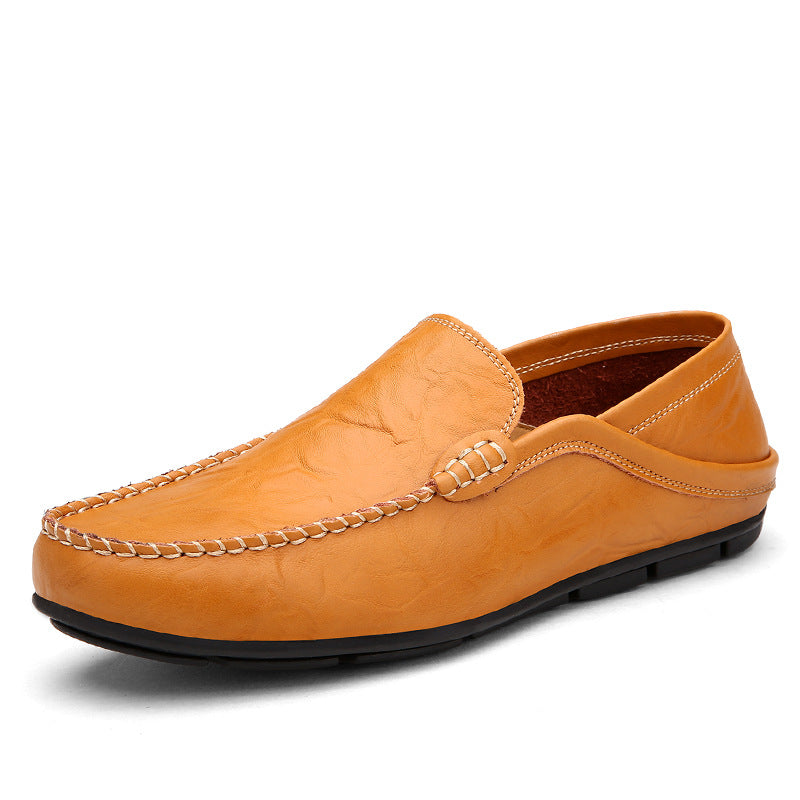 Men's Autumn/Winter Genuine Leather Loafers Soft Casual Driving Shoes Trendy British Style Backless Slip-On Moccasins