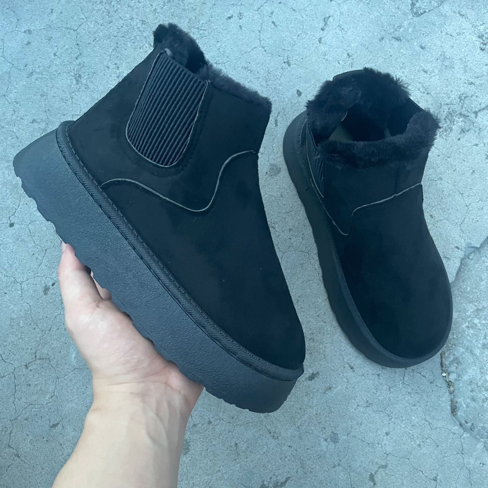 2025 Autumn/Winter Women's New Arrivals Thick-Soled Snow Boots with Fur Lining, Round Toe Slip-On Cotton Boots