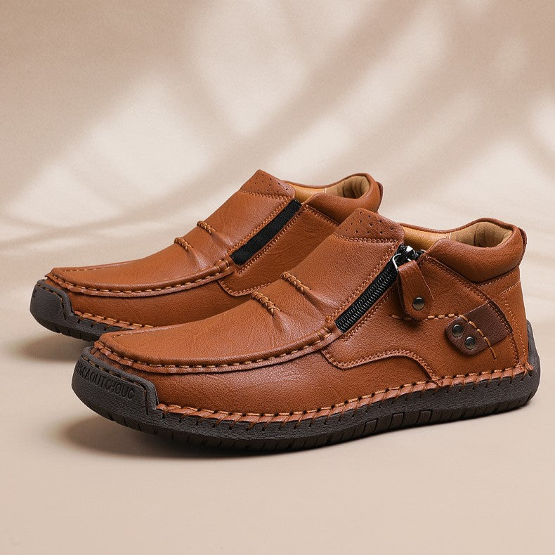 Cross-Border Men’s Outdoor Casual Slip-On Flat Handcrafted Leather Shoes