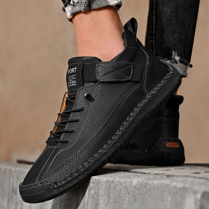 Autumn/Winter Vintage Men’s Mid-Top Martin Boots Outdoor Casual Work Shoes with Stitching