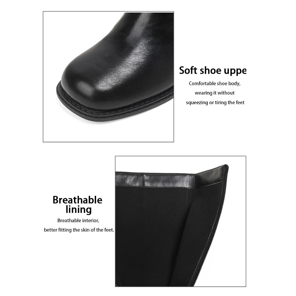 Women’s Valenne Square Toe Knee High Boots - Classic Chunky Heel Side Zip Riding Boots (US 4-10.5)
