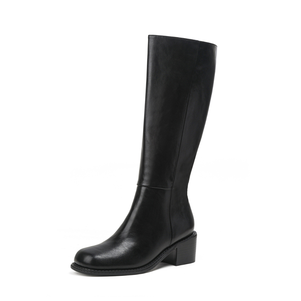 Women’s Valenne Square Toe Knee High Boots - Classic Chunky Heel Side Zip Riding Boots (US 4-10.5)