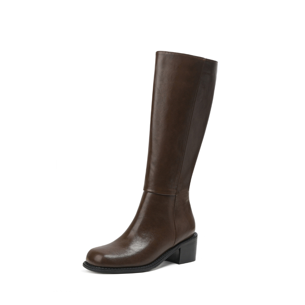 Women’s Valenne Square Toe Knee High Boots - Classic Chunky Heel Side Zip Riding Boots (US 4-10.5)