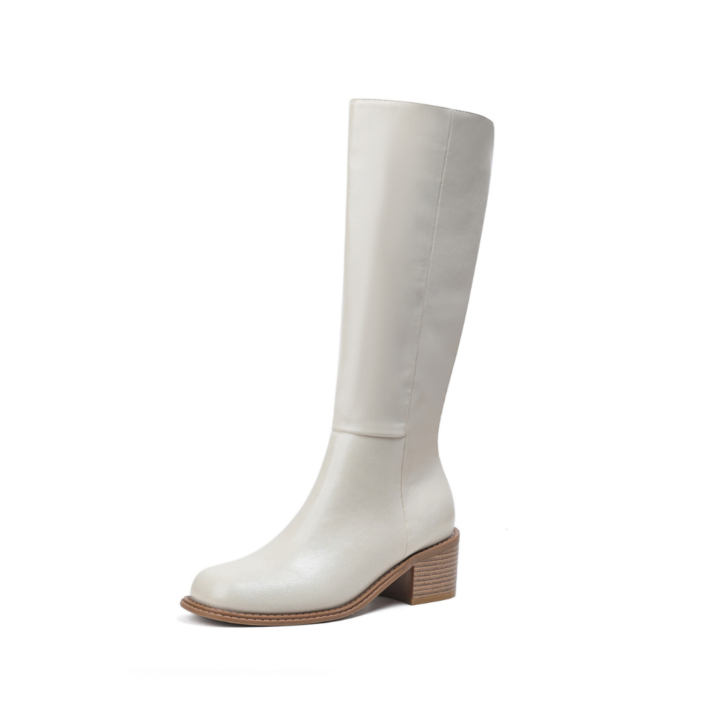 Women’s Valenne Square Toe Knee High Boots - Classic Chunky Heel Side Zip Riding Boots (US 4-10.5)