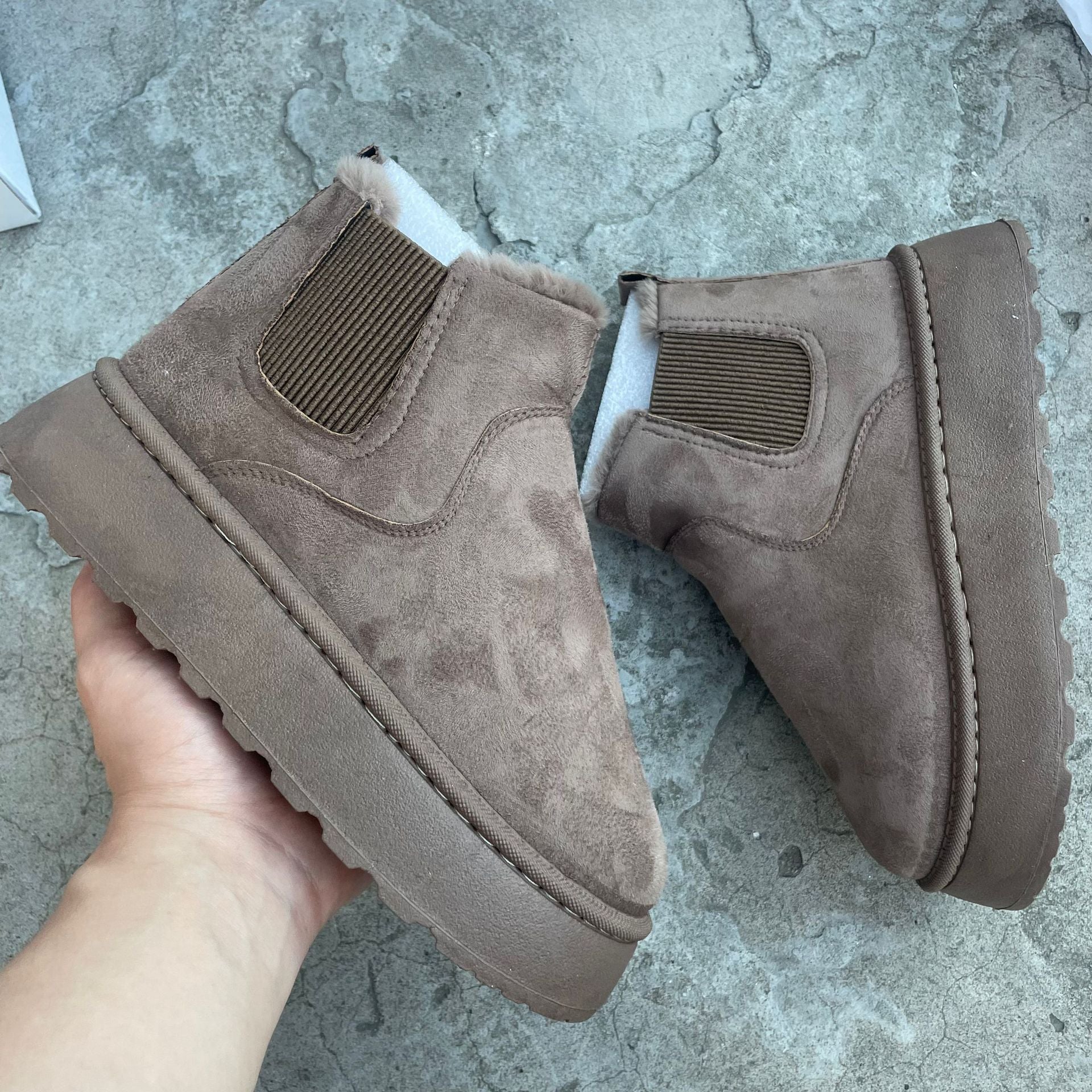2025 Autumn/Winter Women's New Arrivals Thick-Soled Snow Boots with Fur Lining, Round Toe Slip-On Cotton Boots