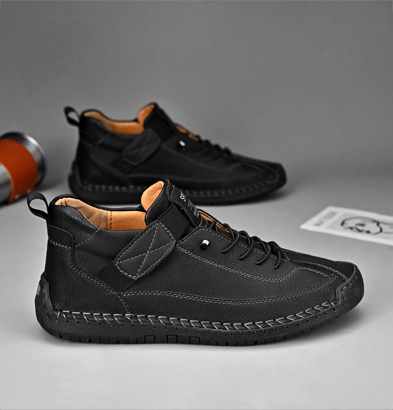 Autumn/Winter Vintage Men’s Mid-Top Martin Boots Outdoor Casual Work Shoes with Stitching