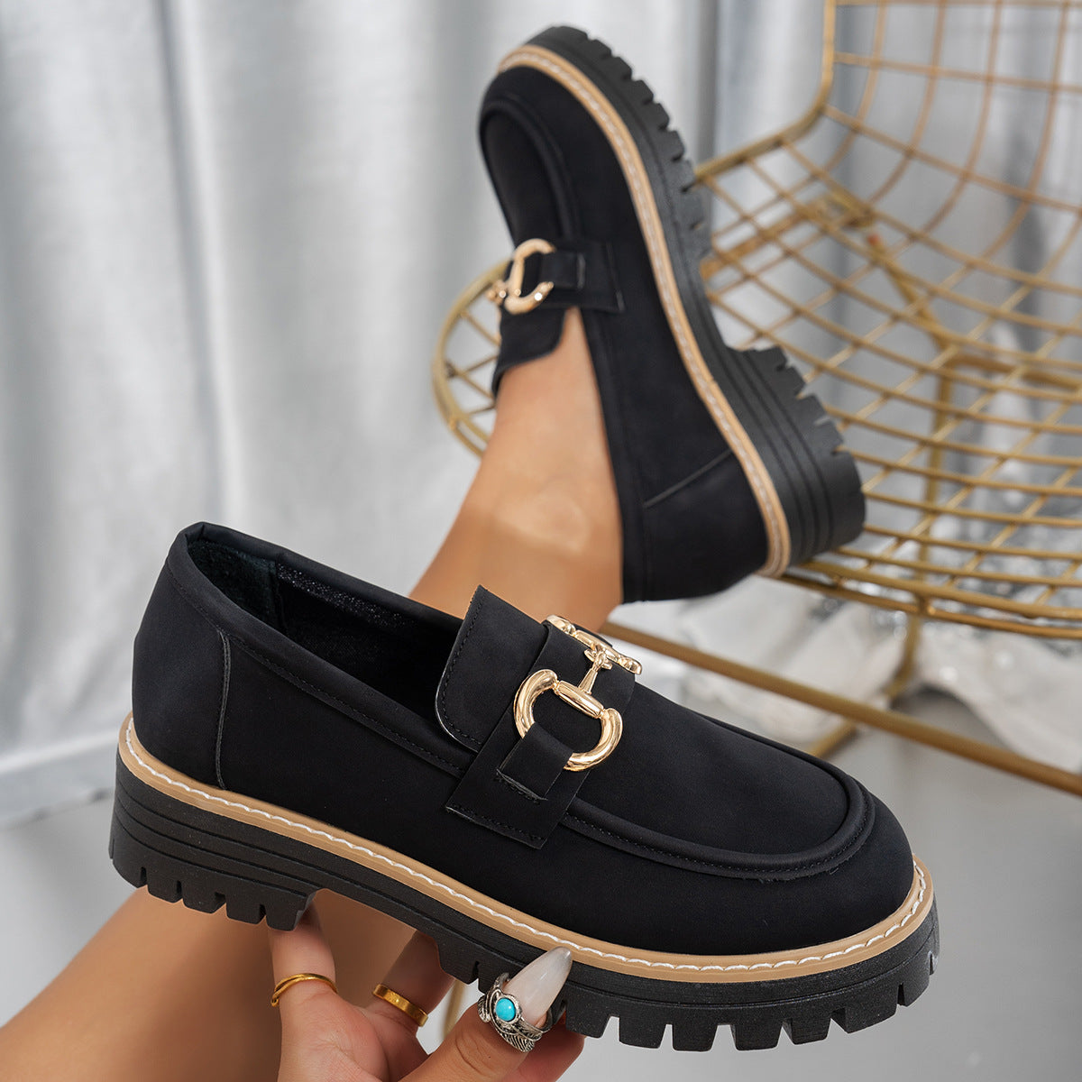 Women's Plus Size Retro Colorblock Loafers Chunky Heel Platform Casual Shoes