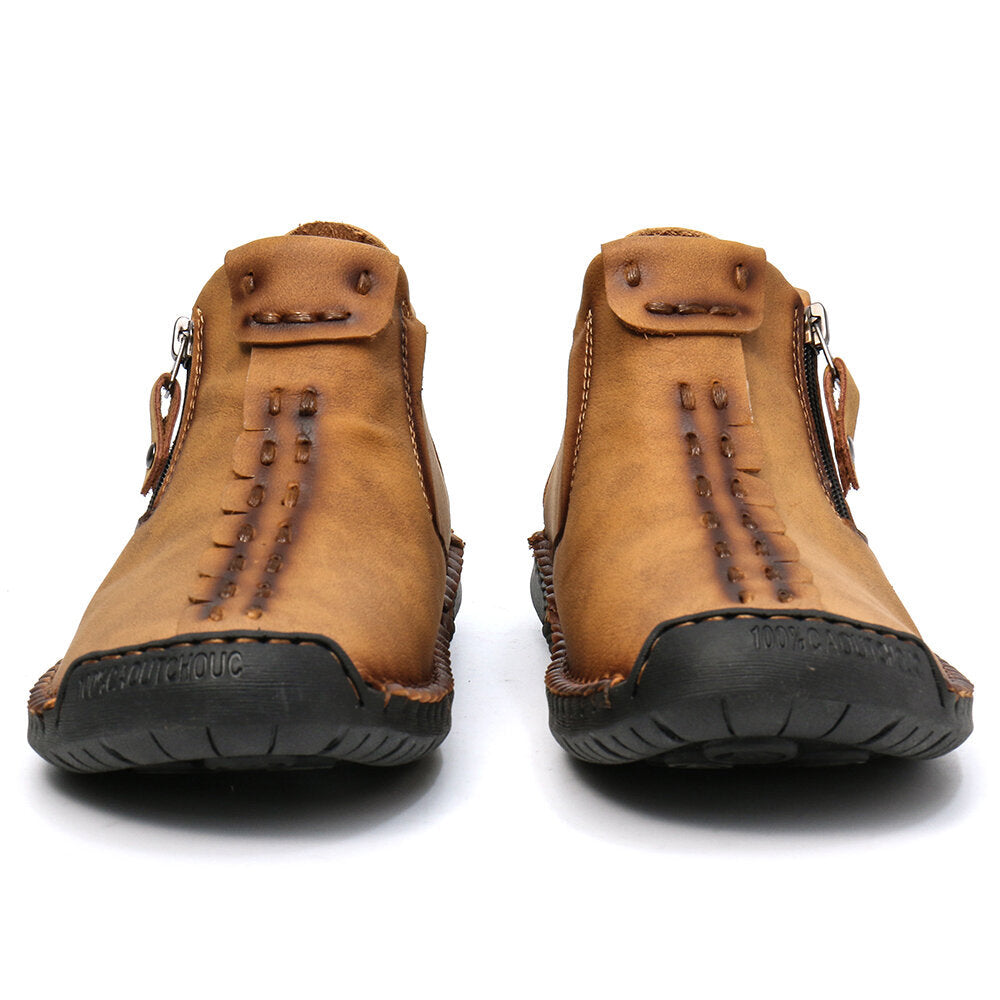 Men’s Octopus High-Top Zipper Boots with Fleece Lining Handmade Work Boots