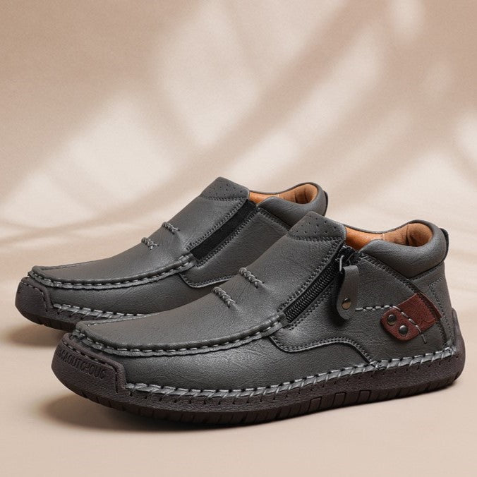 Cross-Border Men’s Outdoor Casual Slip-On Flat Handcrafted Leather Shoes