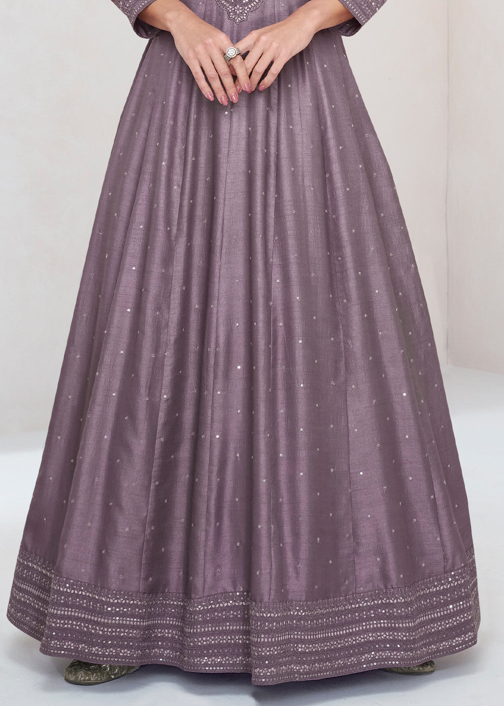 French Lilac Purple Designer Embroidered Silk Anarkali Suit