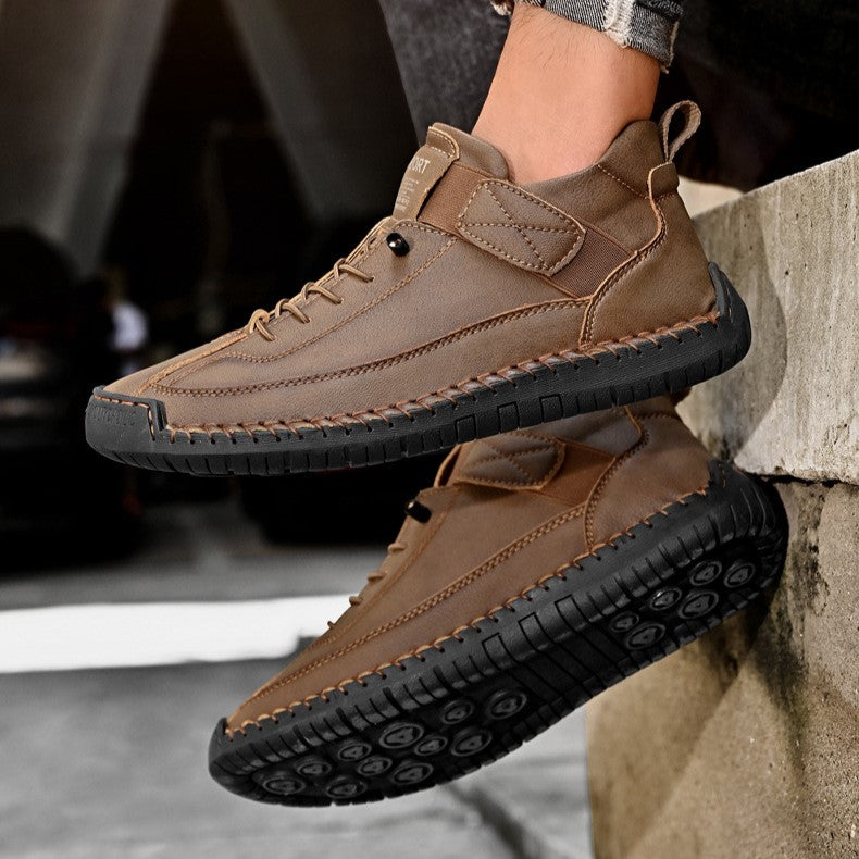 Autumn/Winter Vintage Men’s Mid-Top Martin Boots Outdoor Casual Work Shoes with Stitching
