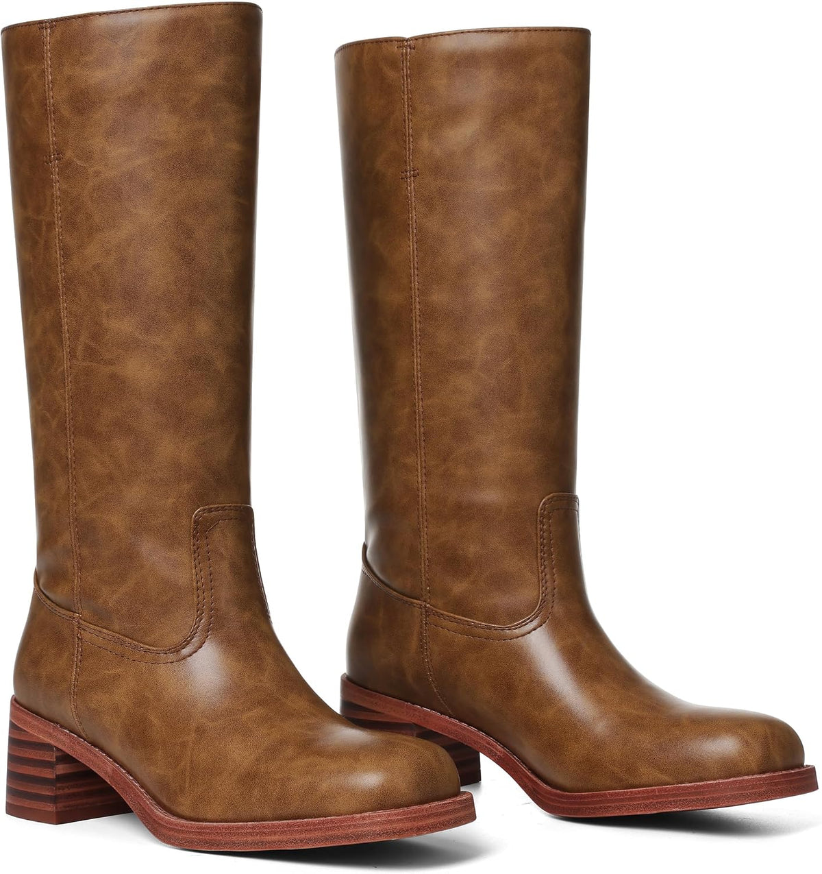 Women's Camden Knee-High Boots - Square Toe Low Block Heel Riding Boots with Wide Calf & Pull-On Design (US 4-11.5)