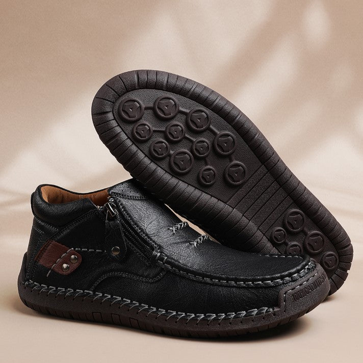 Cross-Border Men’s Outdoor Casual Slip-On Flat Handcrafted Leather Shoes