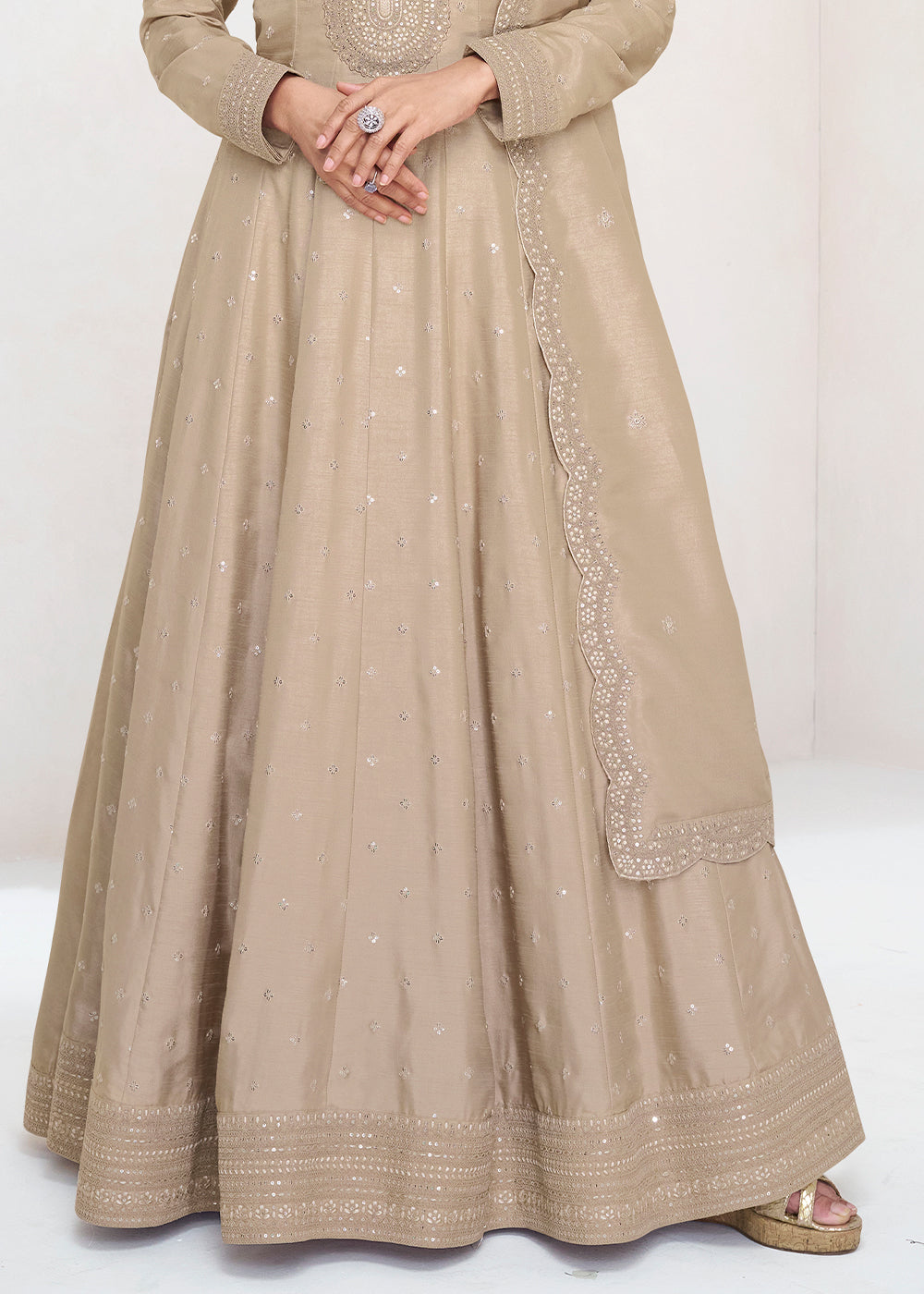Brownish Grey Designer Embroidered Silk Anarkali Suit - qivii