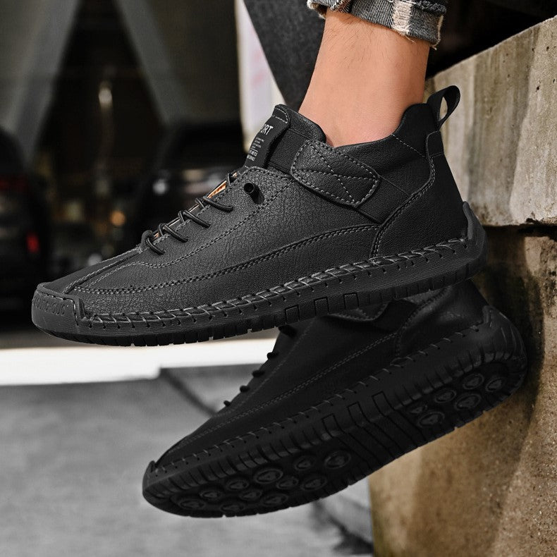 Autumn/Winter Vintage Men’s Mid-Top Martin Boots Outdoor Casual Work Shoes with Stitching