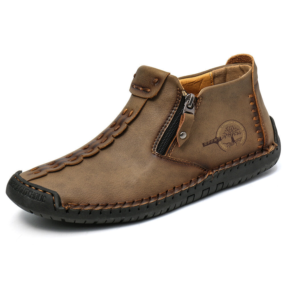 Men’s Octopus High-Top Zipper Boots Outdoor Casual Handmade Work Boots