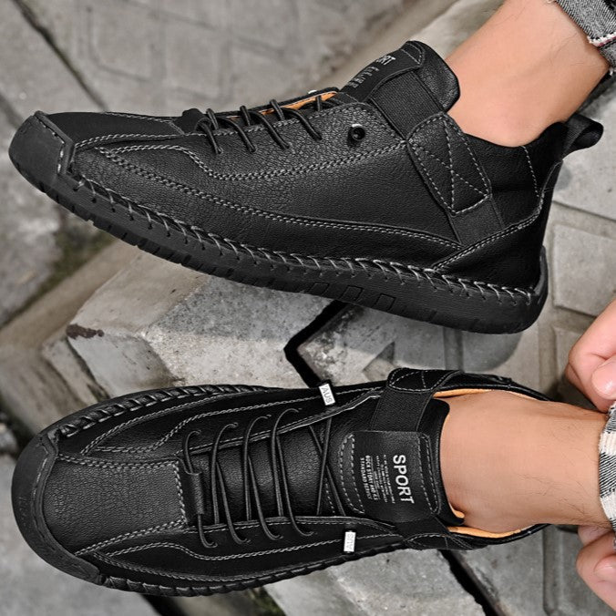 Autumn/Winter Vintage Men’s Mid-Top Martin Boots Outdoor Casual Work Shoes with Stitching