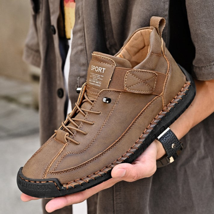 Autumn/Winter Vintage Men’s Mid-Top Martin Boots Outdoor Casual Work Shoes with Stitching