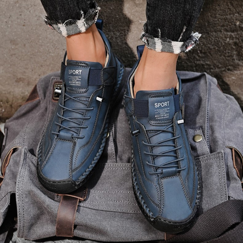Autumn/Winter Vintage Men’s Mid-Top Martin Boots Outdoor Casual Work Shoes with Stitching