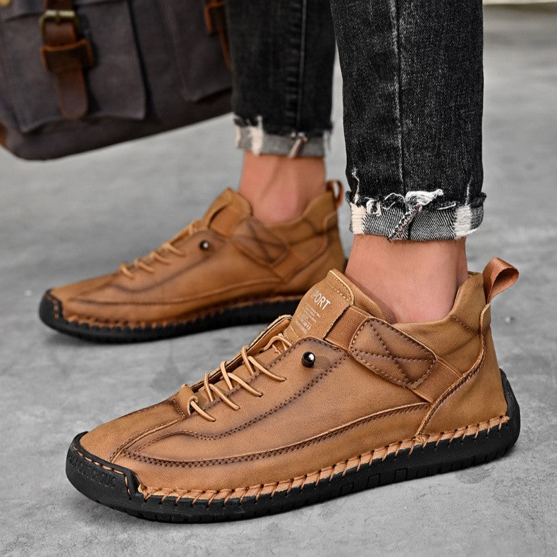 Autumn/Winter Vintage Men’s Mid-Top Martin Boots Outdoor Casual Work Shoes with Stitching