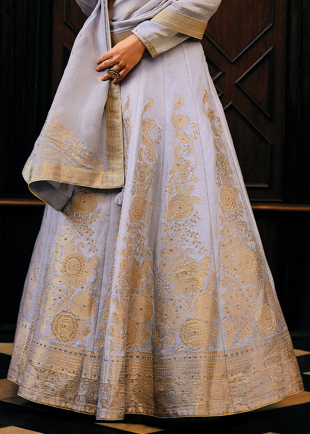 Flint Grey Viscose Silk Lehenga Choli With Heavy Handwork Embroidery  - By Qivii