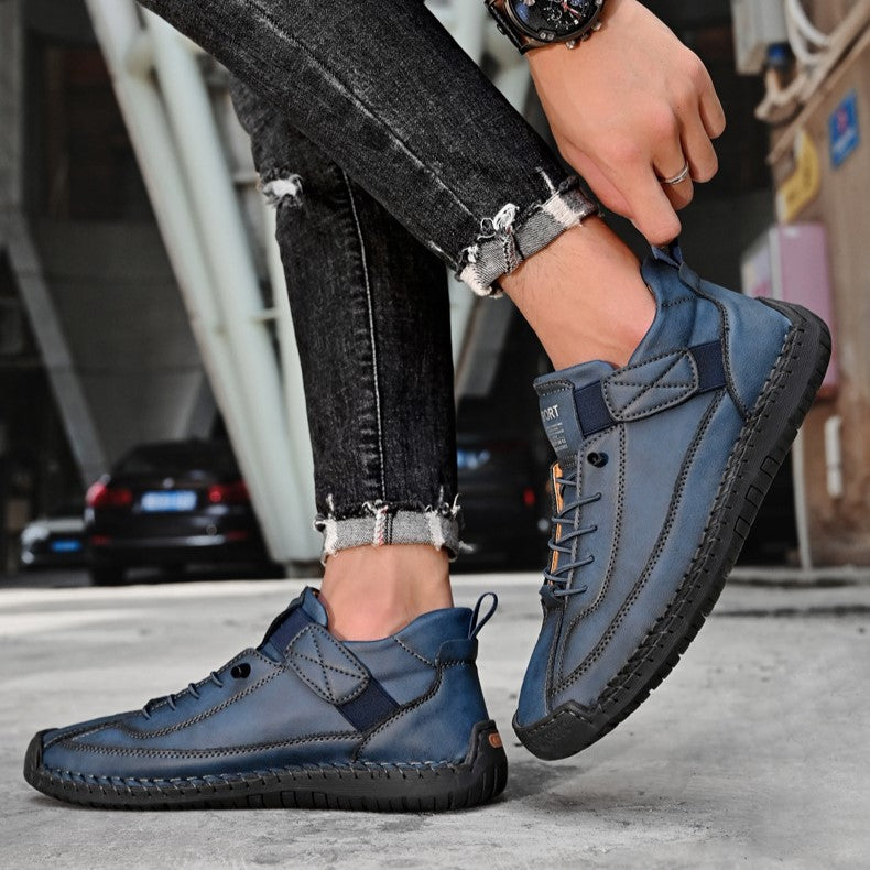 Autumn/Winter Vintage Men’s Mid-Top Martin Boots Outdoor Casual Work Shoes with Stitching