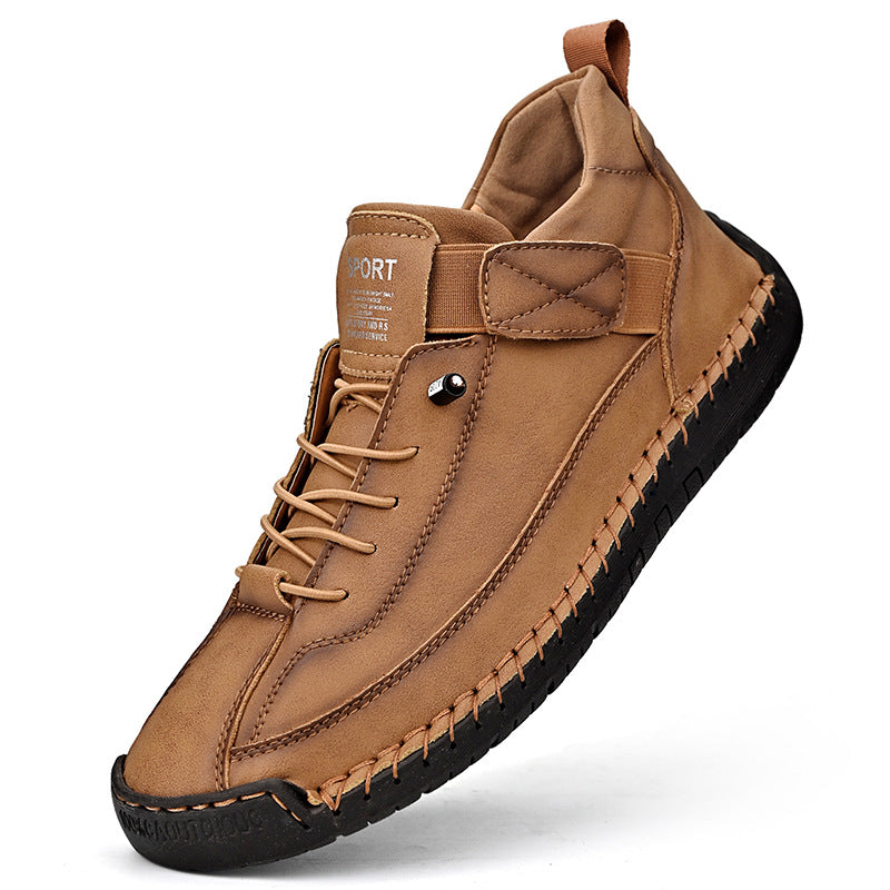Autumn/Winter Vintage Men’s Mid-Top Martin Boots Outdoor Casual Work Shoes with Stitching