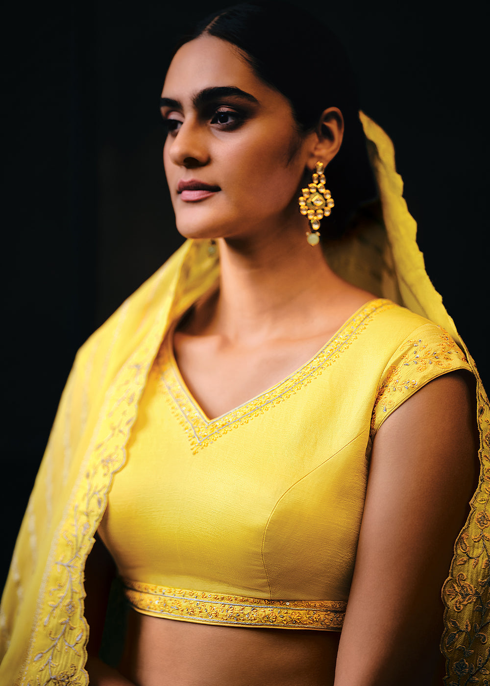 Aureolin Yellow Viscose Silk Lehenga Choli With Heavy Handwork Embroidery  - By Qivii