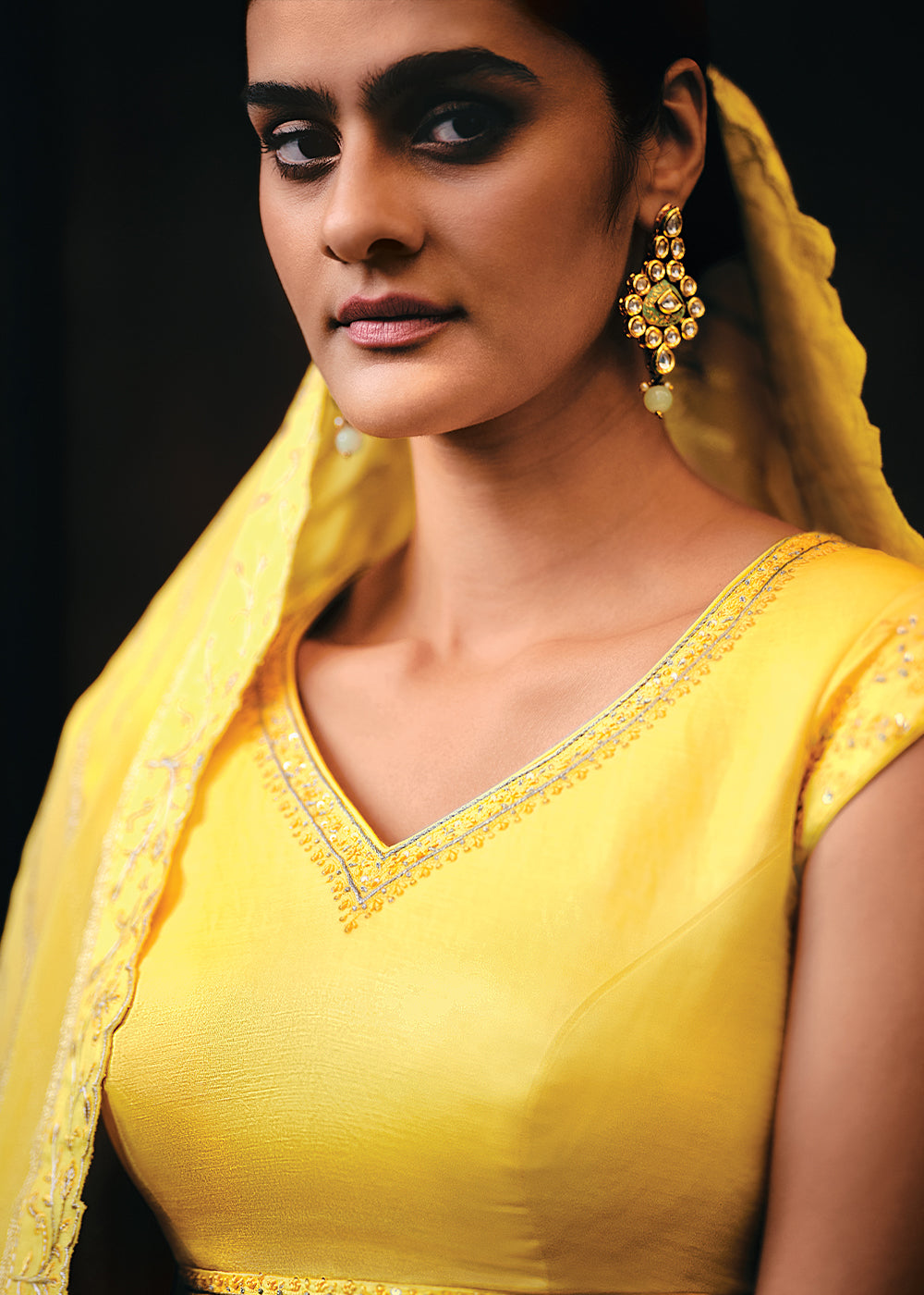 Aureolin Yellow Viscose Silk Lehenga Choli With Heavy Handwork Embroidery  - By Qivii