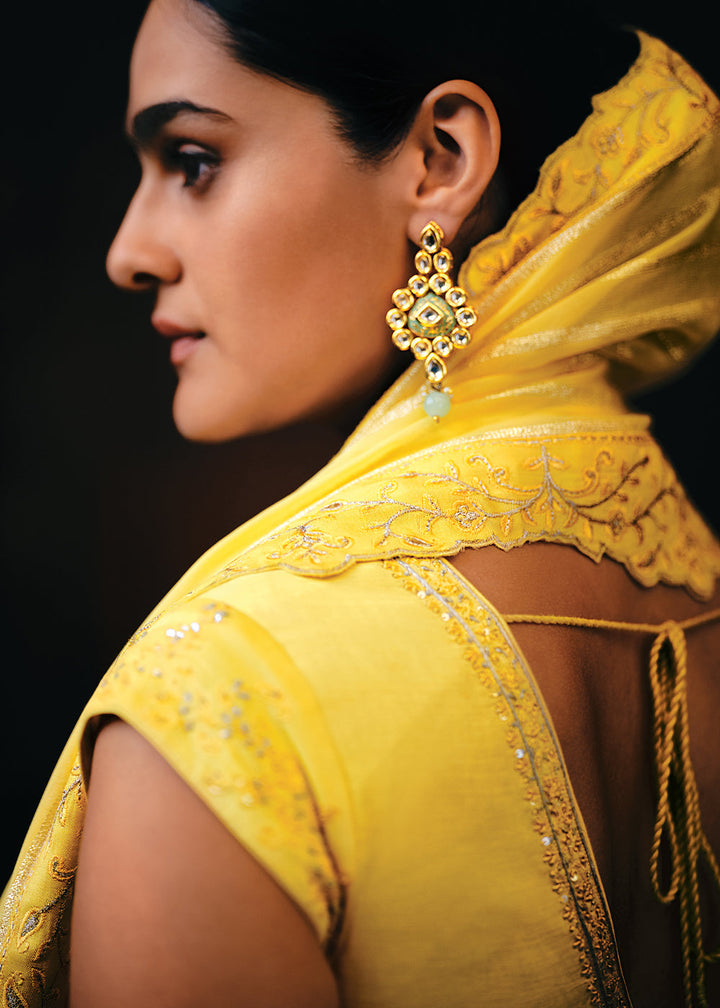 Aureolin Yellow Viscose Silk Lehenga Choli With Heavy Handwork Embroidery  - By Qivii