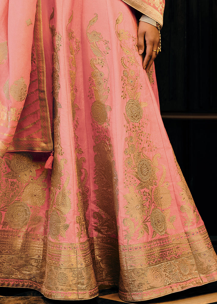 Rose Pink Viscose Silk Lehenga Choli With Heavy Handwork Embroidery  - By Qivii