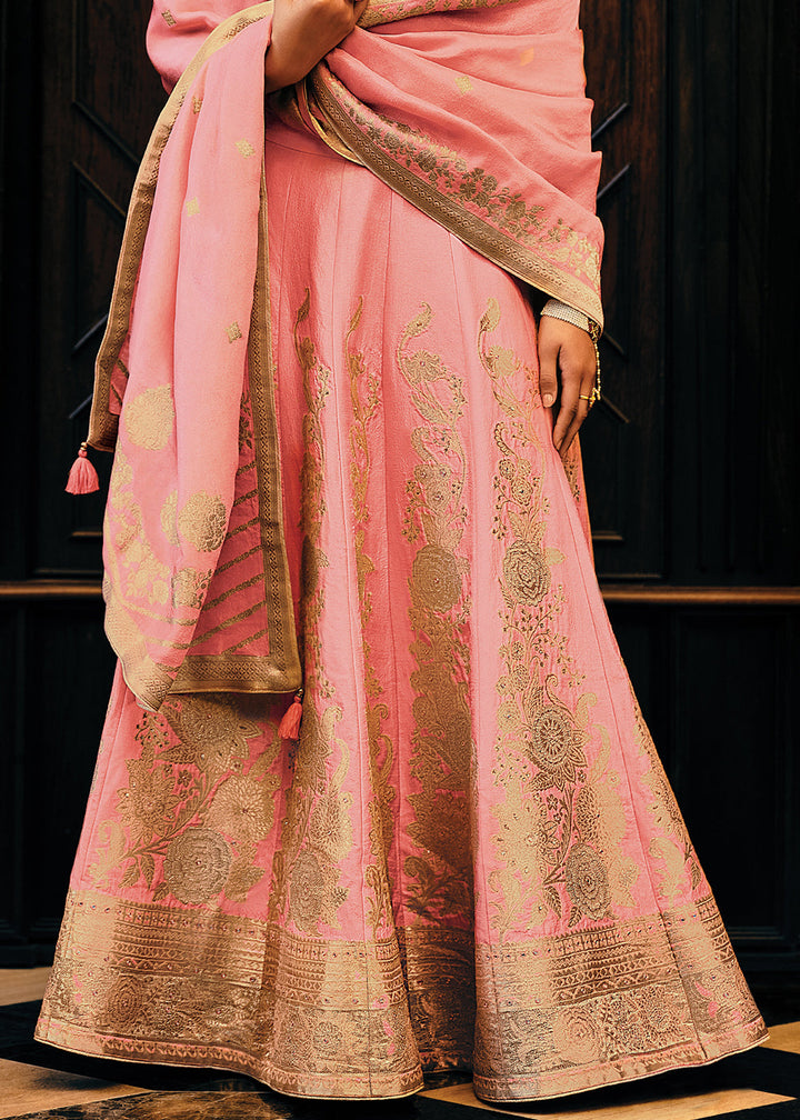 Rose Pink Viscose Silk Lehenga Choli With Heavy Handwork Embroidery  - By Qivii