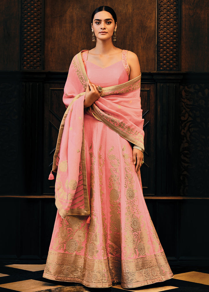 Rose Pink Viscose Silk Lehenga Choli With Heavy Handwork Embroidery  - By Qivii