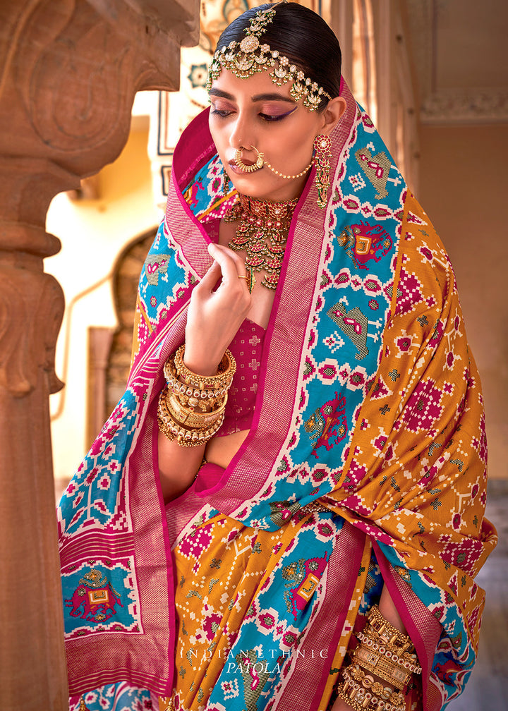 Atomic Orange Printed Patola Silk Saree