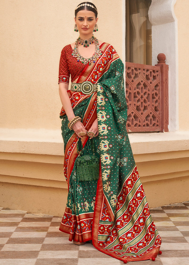 Forest Green Printed Patola Silk Saree